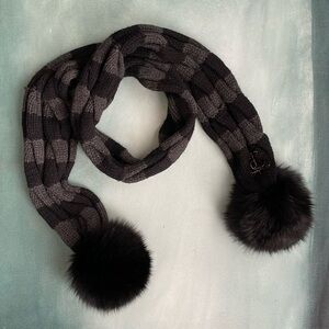 Juicy Couture Knit Wool Cashmere and Fur Pom-Poms Scarf